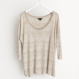 Massimo Dutti Linen Blend Beige Stripe Scoop Neck Top | XS